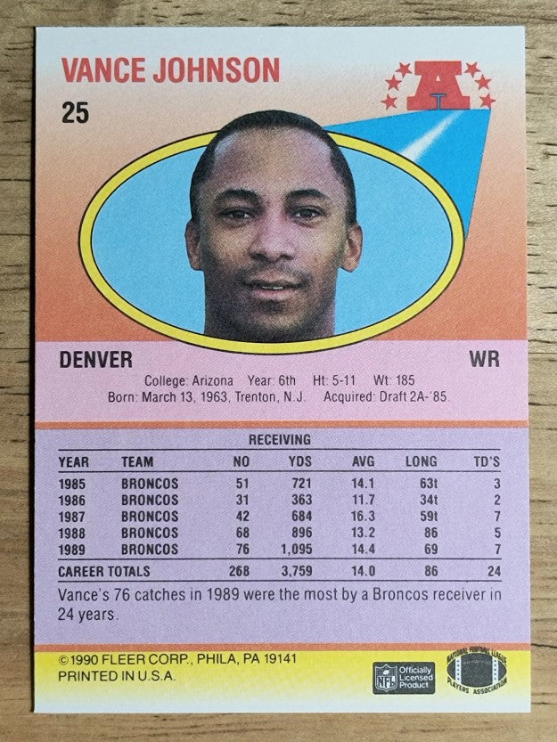 1990 Fleer #25 Vance Johnson