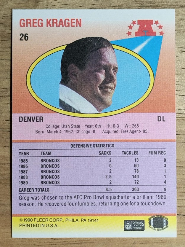 1990 Fleer #26 Greg Kragen