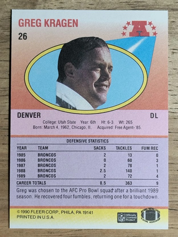 1990 Fleer #26 Greg Kragen