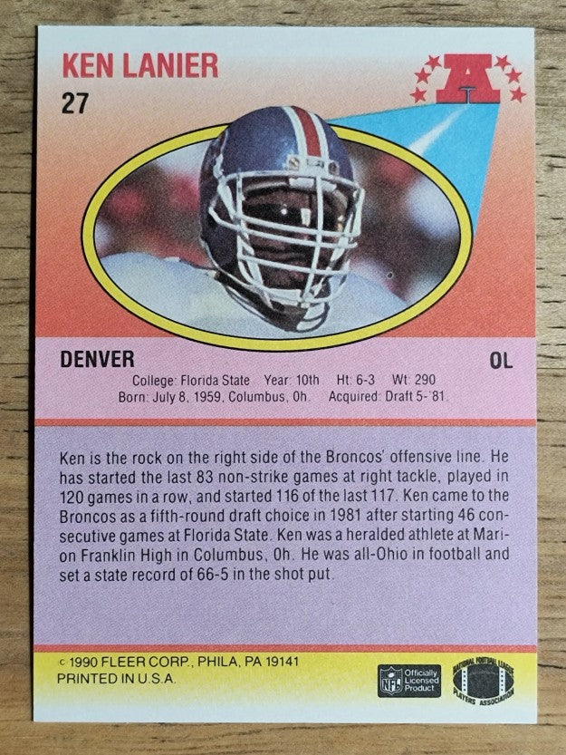 1990 Fleer #27 Ken Lanier RC