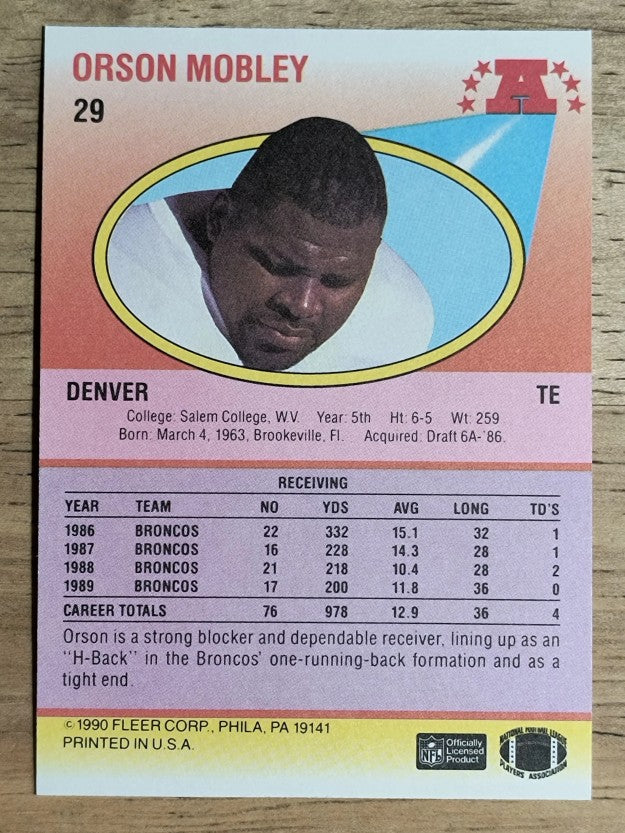 1990 Fleer #29 Orson Mobley RC