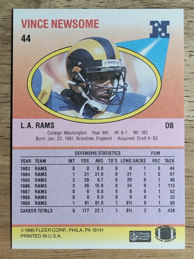 1990 Fleer #44 Vince Newsome RC