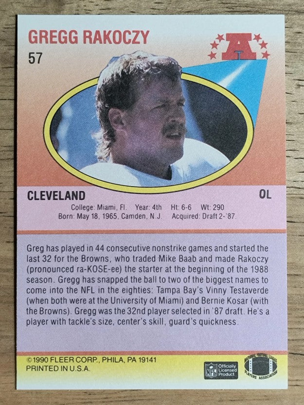 1990 Fleer #57 Gregg Rakoczy RC