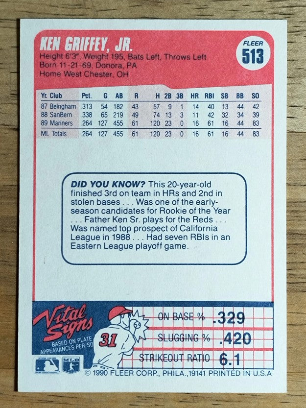 1990 Fleer #513 Ken Griffey Jr.