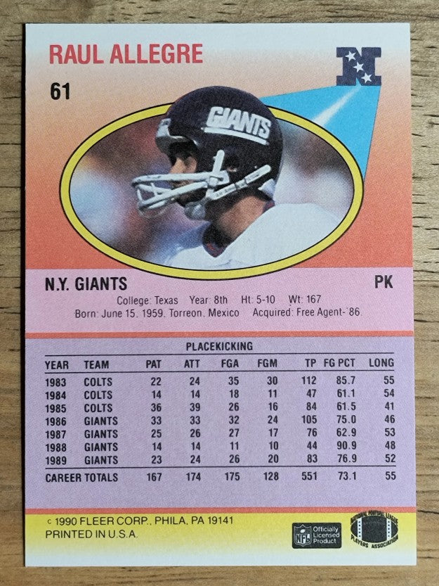 1990 Fleer #61 Raul Allegre