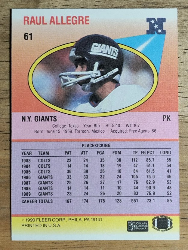 1990 Fleer #61 Raul Allegre