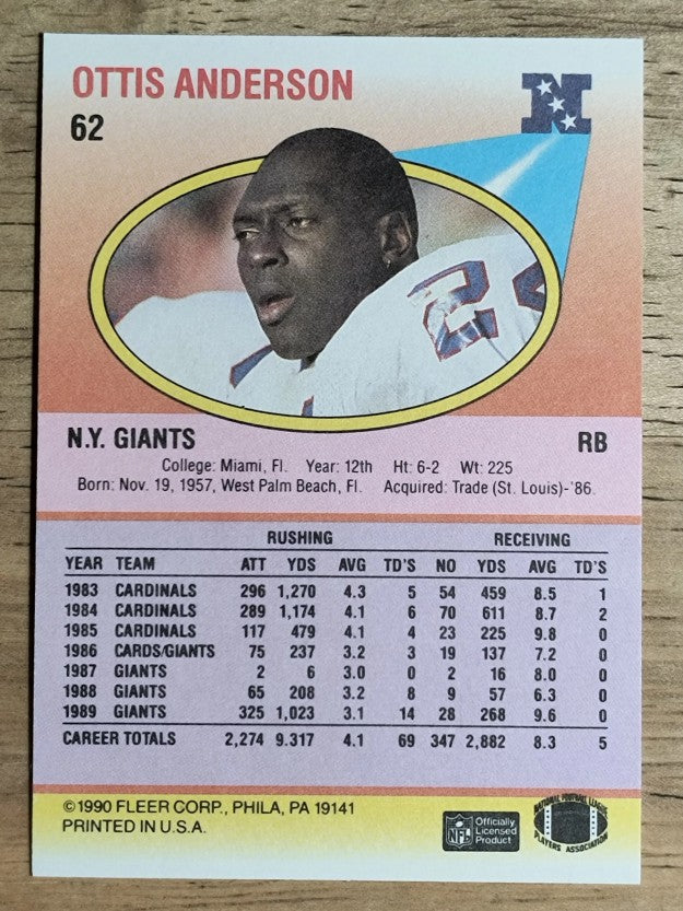1990 Fleer #62 Ottis Anderson
