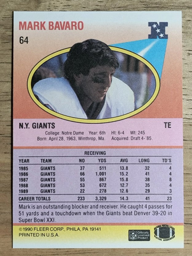 1990 Fleer #64 Mark Bavaro