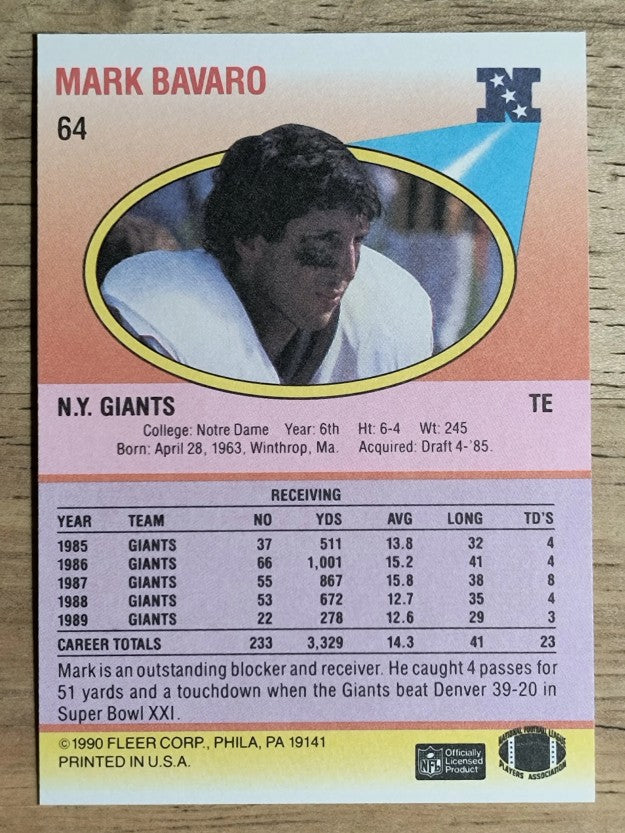 1990 Fleer #64 Mark Bavaro