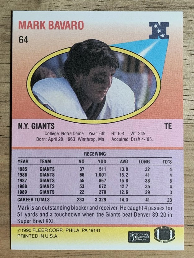 1990 Fleer #64 Mark Bavaro