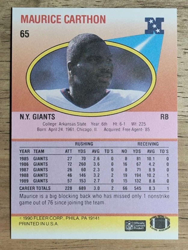 1990 Fleer #65 Maurice Carthon