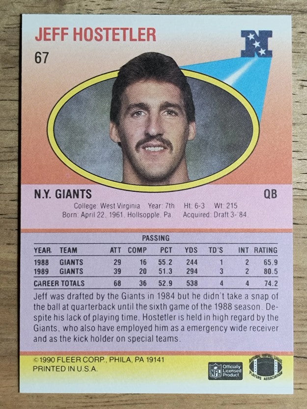 1990 Fleer #67 Jeff Hostetler RC