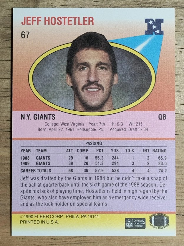 1990 Fleer #67 Jeff Hostetler RC
