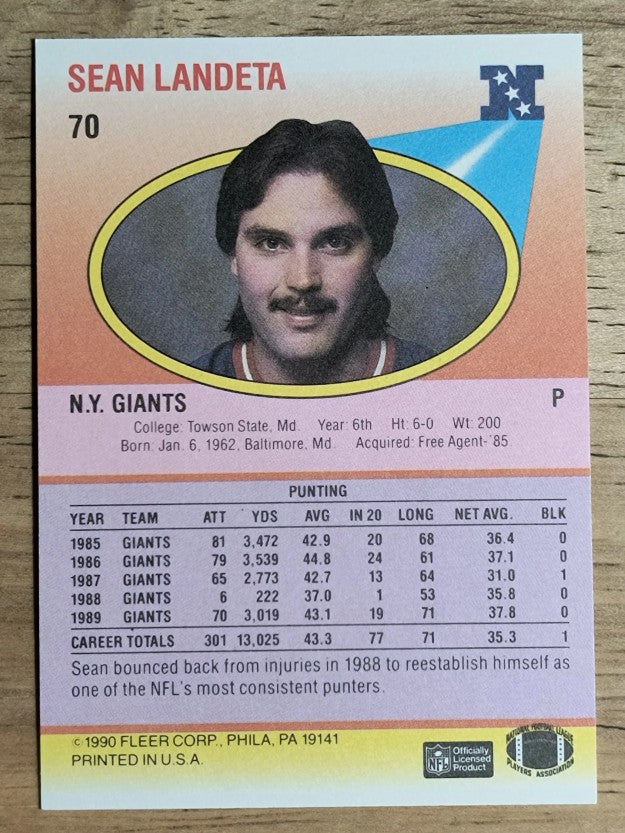 1990 Fleer #70 Sean Landeta
