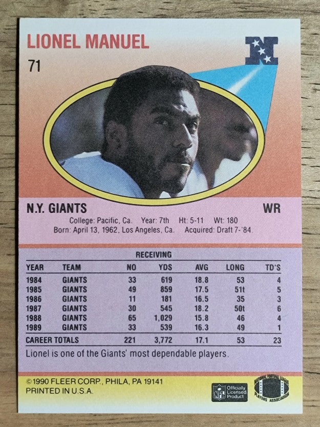 1990 Fleer #71 Lionel Manuel