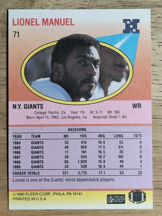 1990 Fleer #71 Lionel Manuel