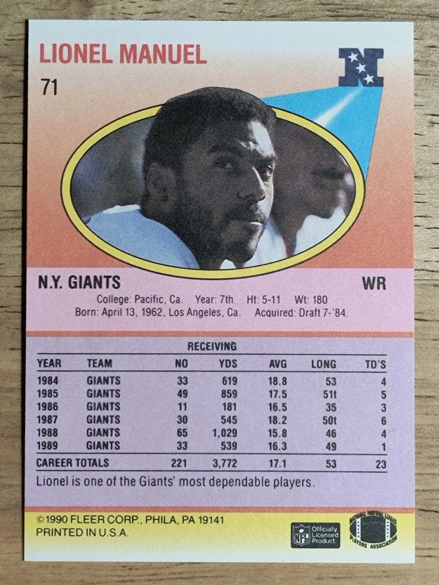 1990 Fleer #71 Lionel Manuel