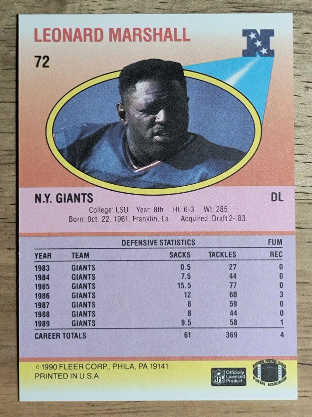1990 Fleer #72 Leonard Marshall