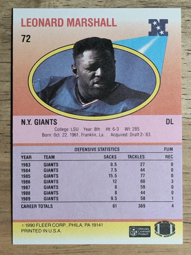 1990 Fleer #72 Leonard Marshall