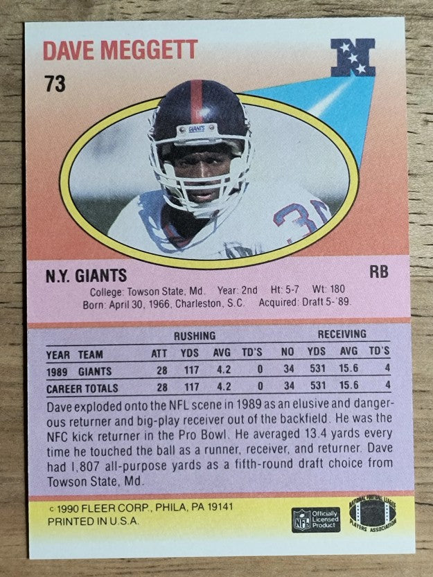 1990 Fleer #73 Dave Meggett