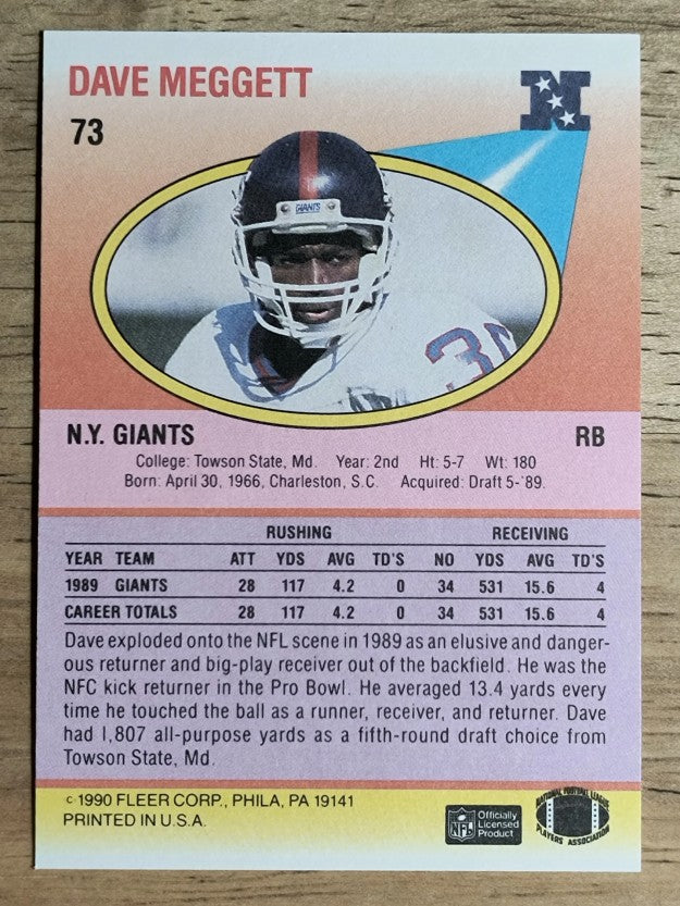 1990 Fleer #73 Dave Meggett