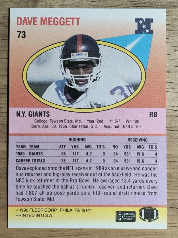 1990 Fleer #73 Dave Meggett
