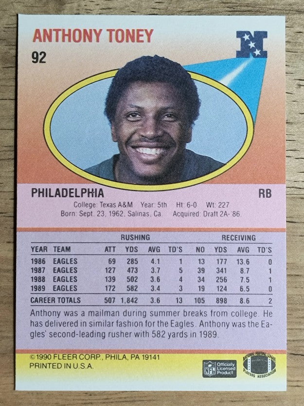 1990 Fleer #92 Anthony Toney