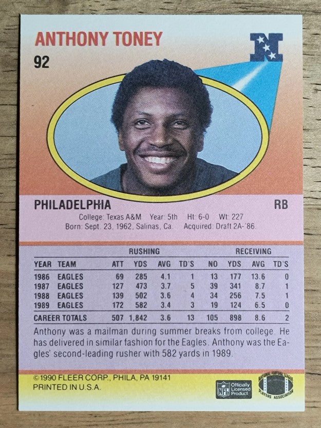 1990 Fleer #92 Anthony Toney