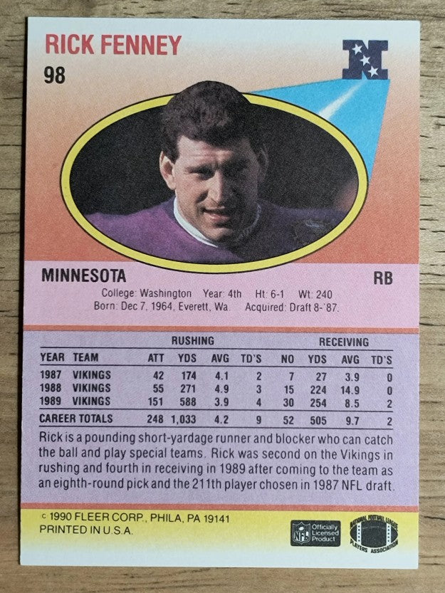 1990 Fleer #98 Rick Fenney