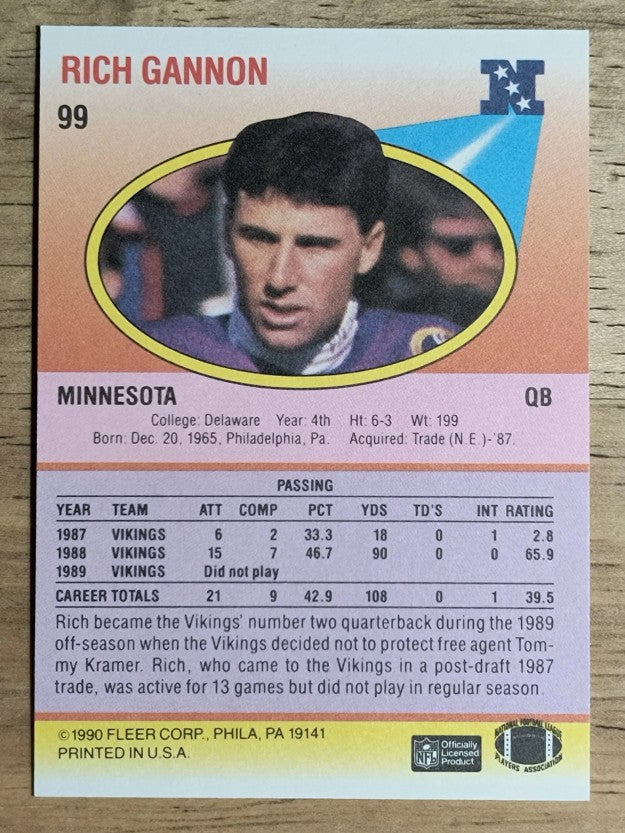 1990 Fleer #99 Rich Gannon RC