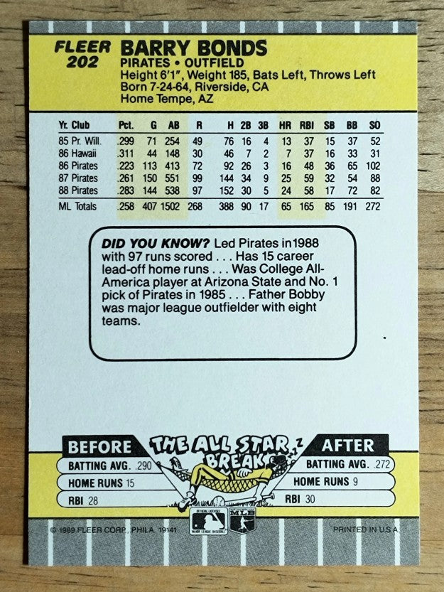 1989 Fleer #202 Barry Bonds