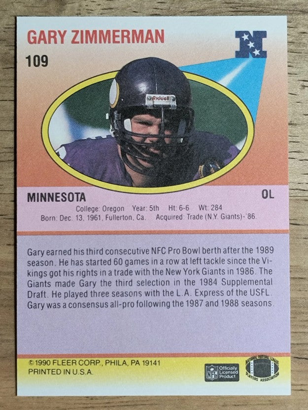 1990 Fleer #109 Gary Zimmerman