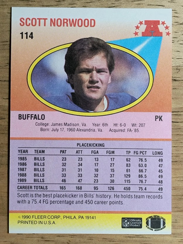 1990 Fleer #114 Scott Norwood
