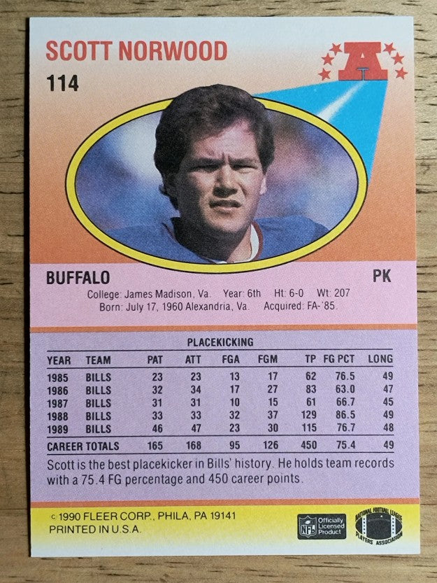 1990 Fleer #114 Scott Norwood