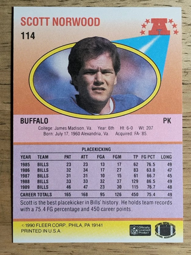 1990 Fleer #114 Scott Norwood