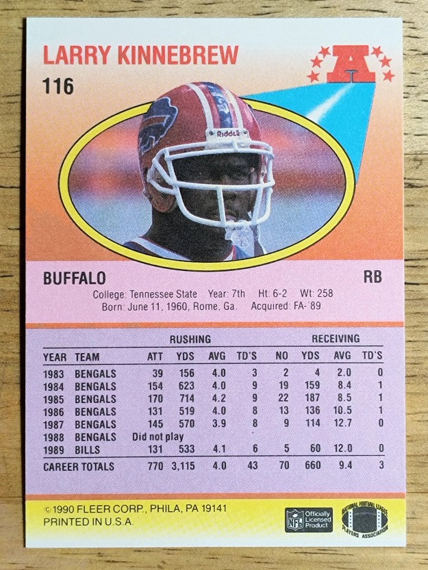 1990 Fleer #116 Larry Kinnebrew