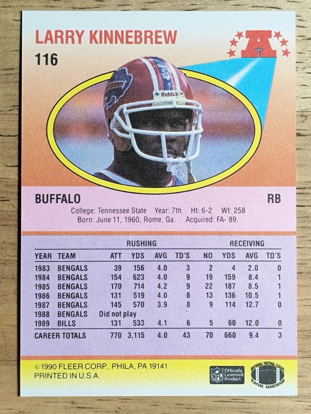 1990 Fleer #116 Larry Kinnebrew