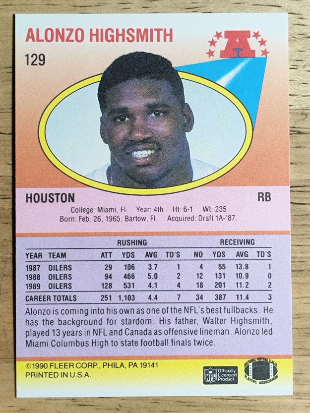 1990 Fleer #129 Alonzo Highsmith