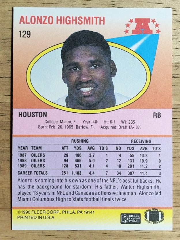 1990 Fleer #129 Alonzo Highsmith