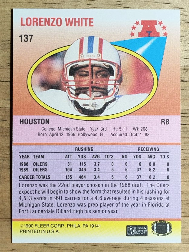 1990 Fleer #137 Lorenzo White