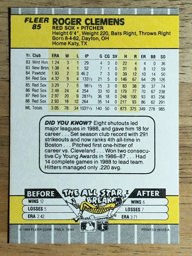 1989 Fleer #85 Roger Clemens