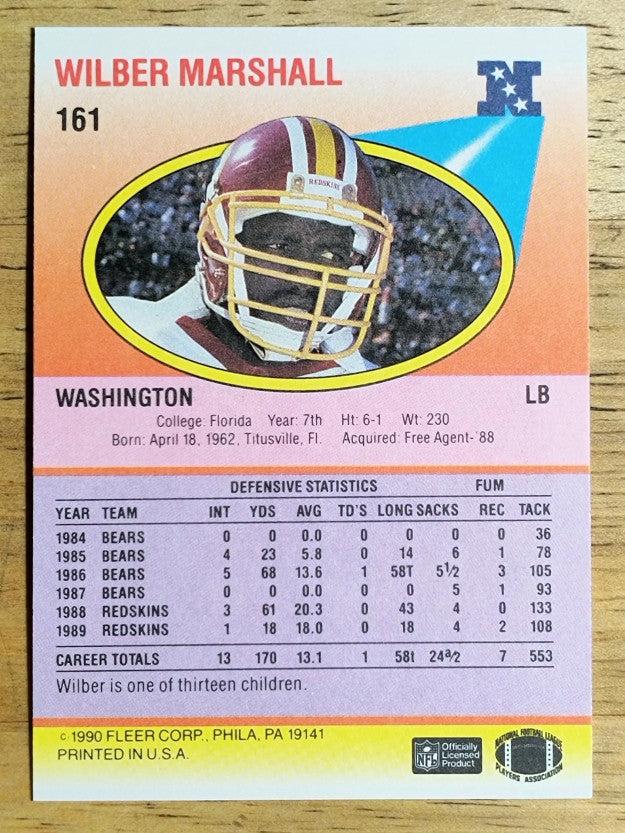 1990 Fleer #161 Wilber Marshall