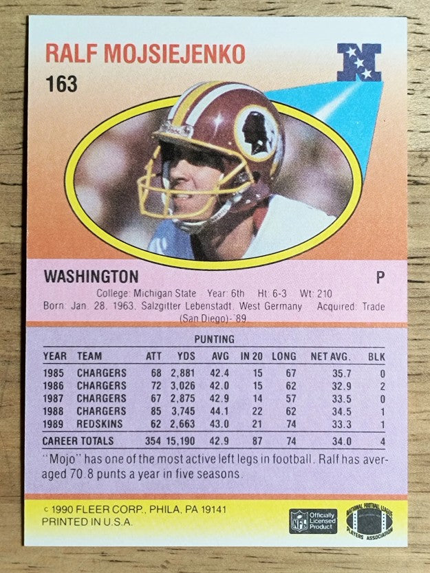 1990 Fleer #163 Ralf Mojsiejenko