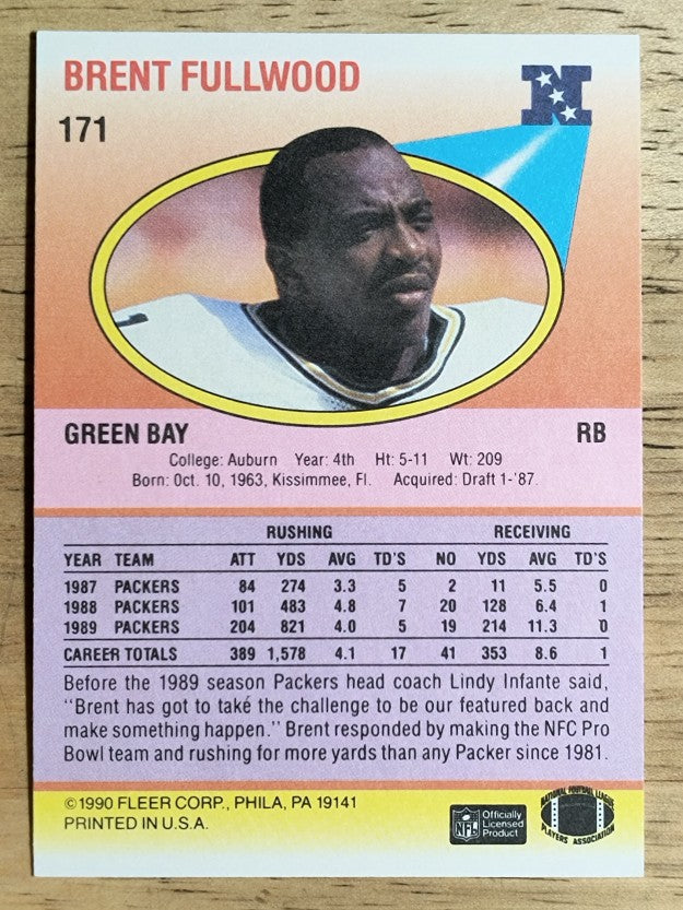 1990 Fleer #171 Brent Fullwood