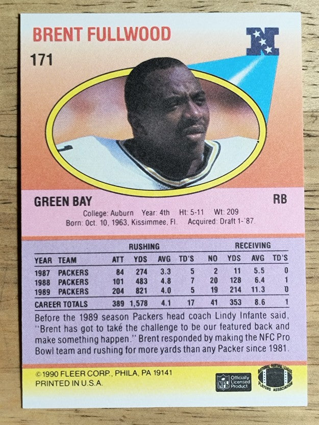 1990 Fleer #171 Brent Fullwood