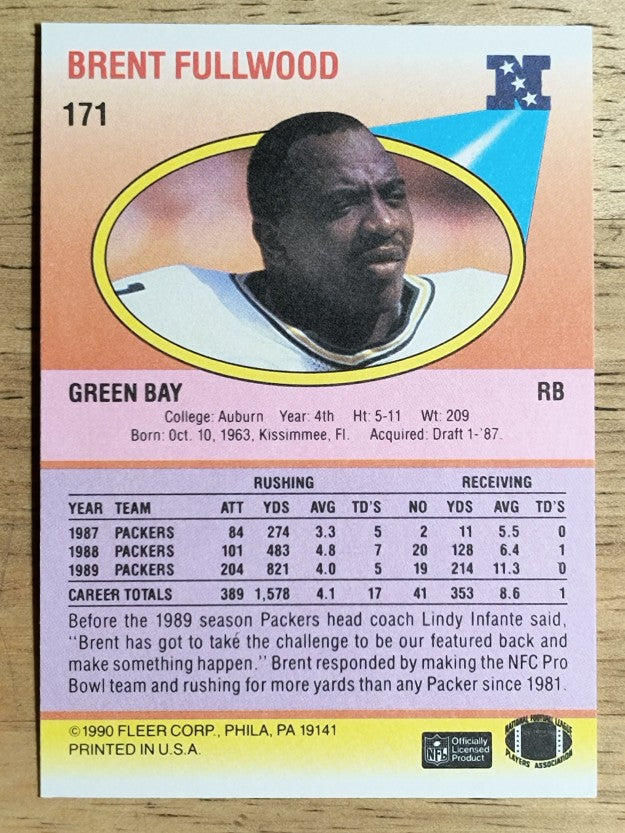 1990 Fleer #171 Brent Fullwood