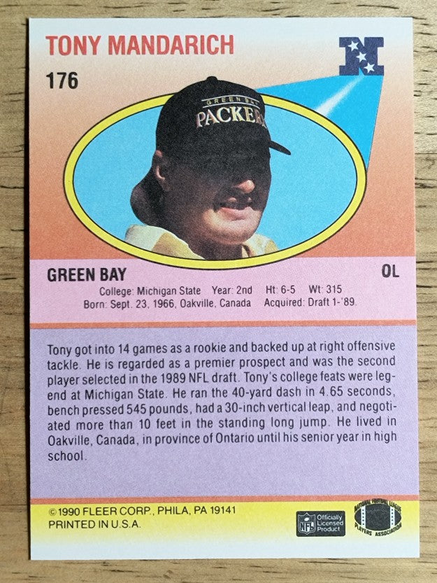 1990 Fleer #176 Tony Mandarich