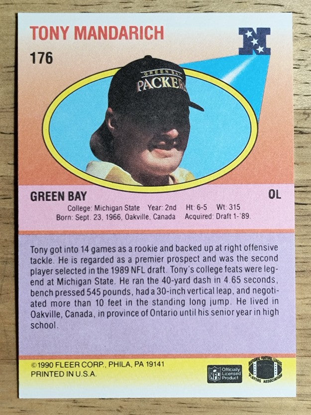1990 Fleer #176 Tony Mandarich