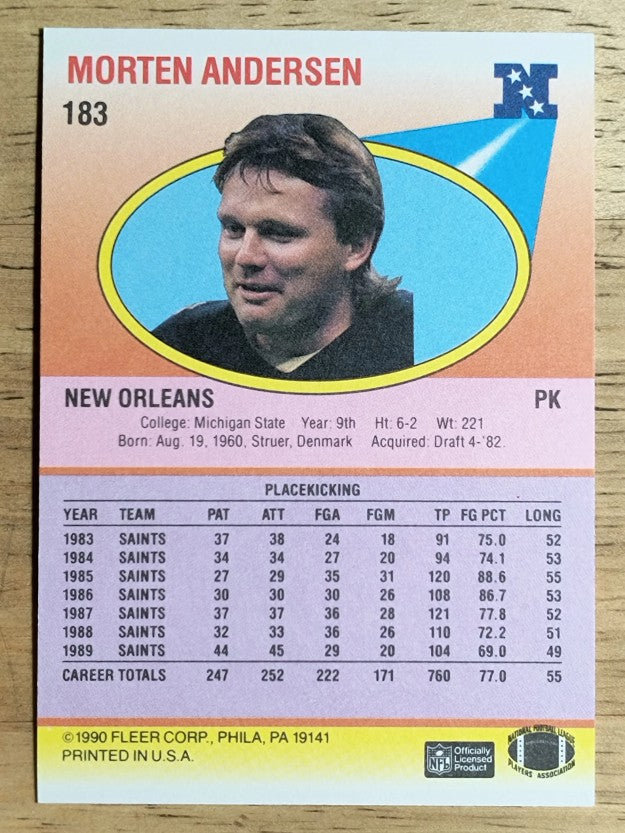 1990 Fleer #183 Morten Andersen