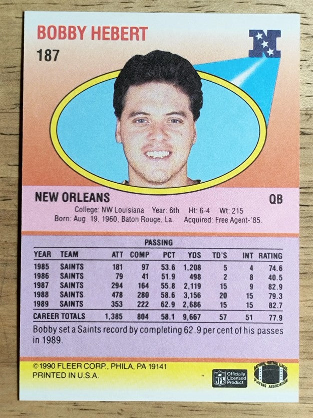 1990 Fleer #187 Bobby Hebert